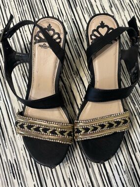 Fergalicious Black Sandals with Gold Accents